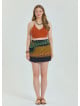 Snap Front Pocket Patchwork Wrap Green Plus Size Skirt 4688